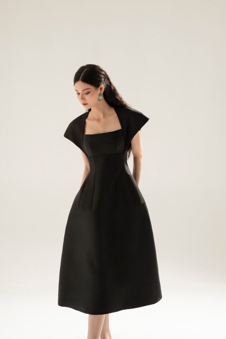 Bernarda Taffeta Dress with Cape Sleeves