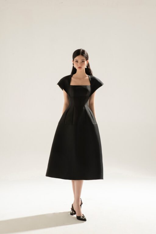 Bernarda Taffeta Dress with Cape Sleeves