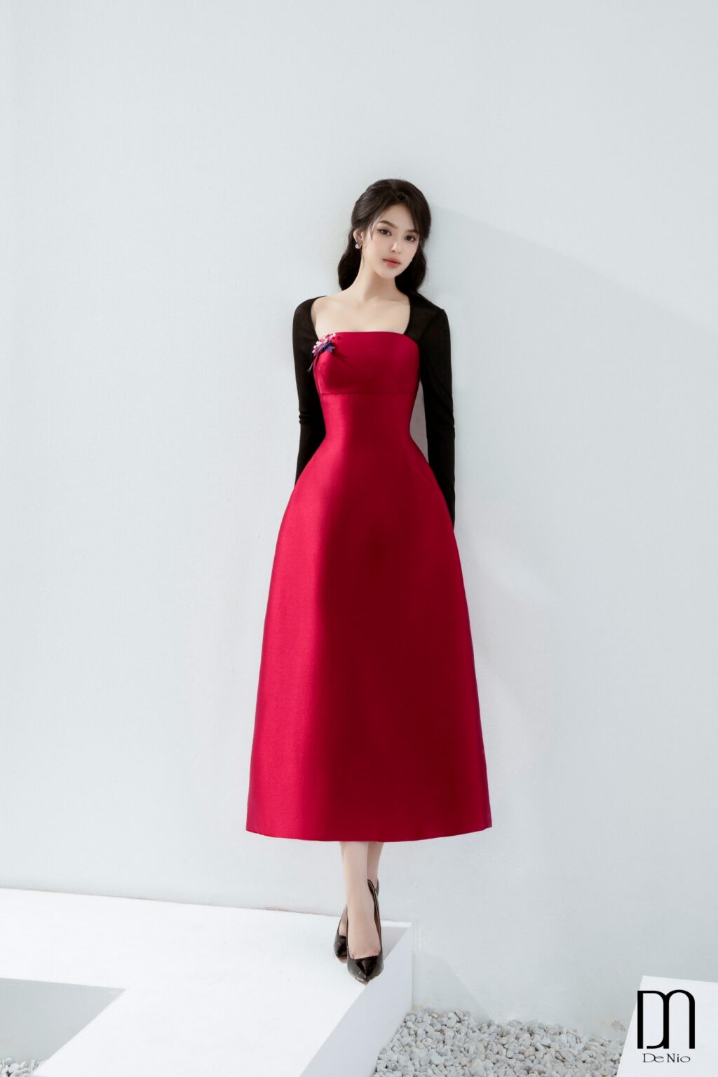 Sandra Dress with Skewed Sleeves DeNio Official Site