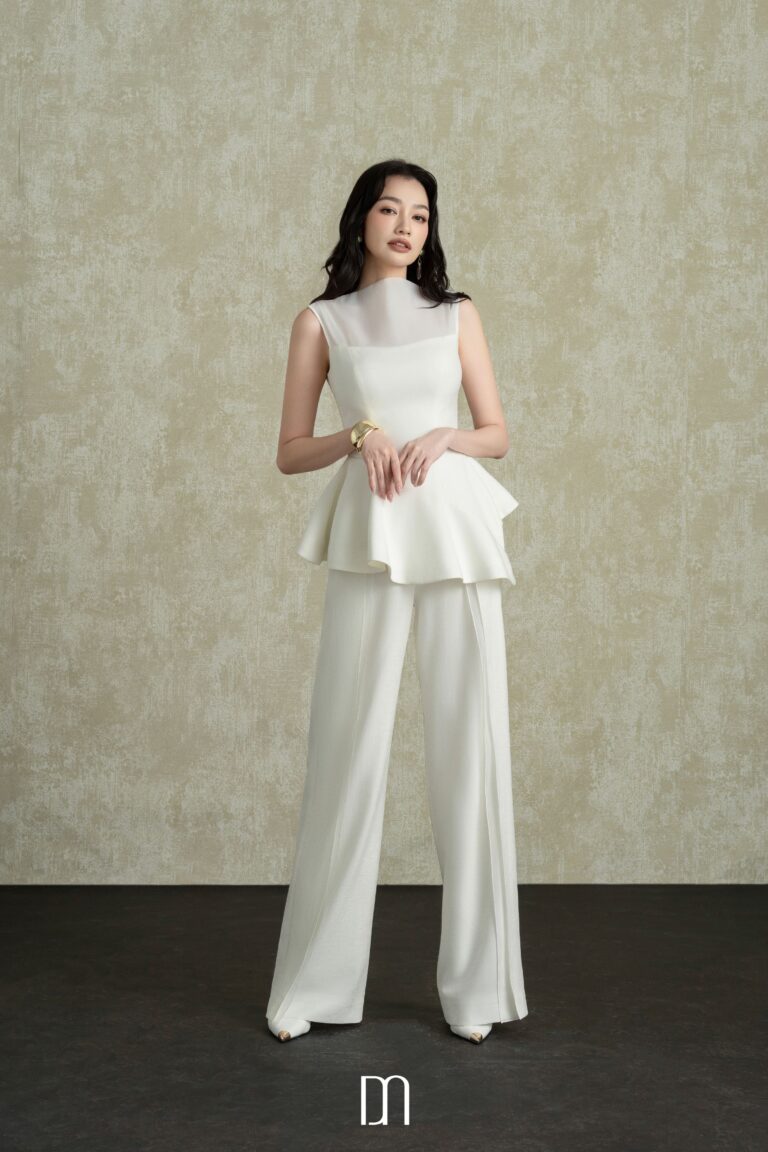 Noren Straight Pants With Organza Detail