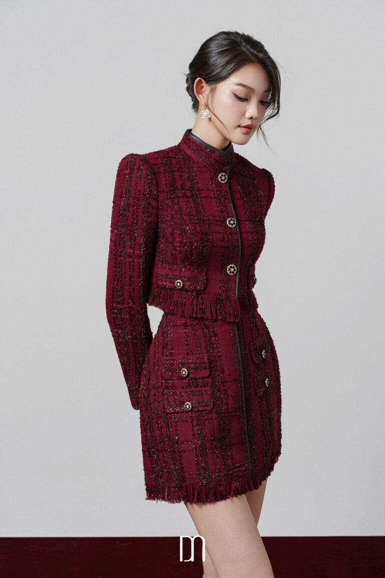 Elea high neck tweed jacket with embellish trim - Image 2