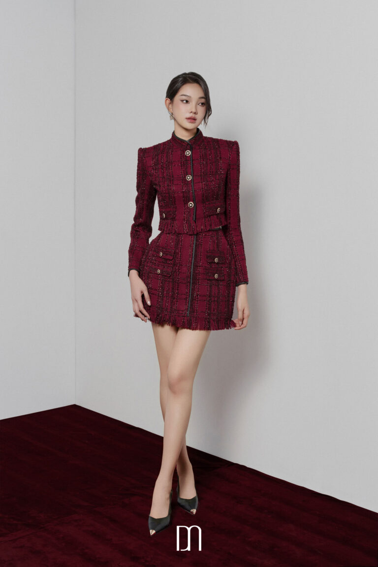 Elea high neck tweed jacket with embellish trim - Image 3