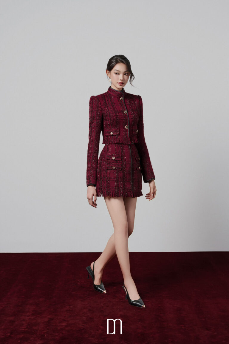 Elea high neck tweed jacket with embellish trim - Image 4