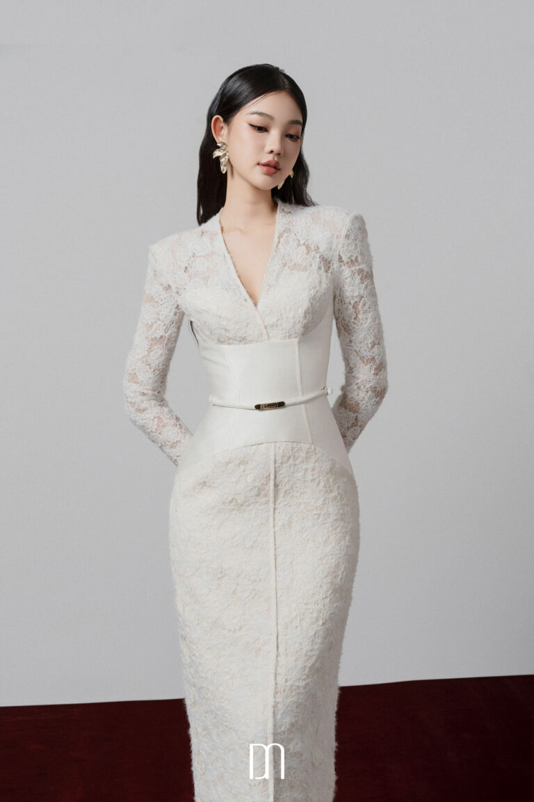 Gaia lace pencil dress with corset detail