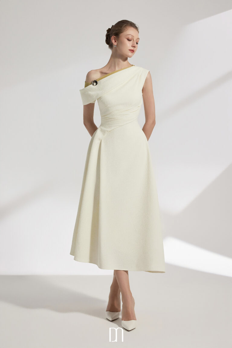 Elan Two-tone Off-shoulder A-line Midi Dress - Image 4