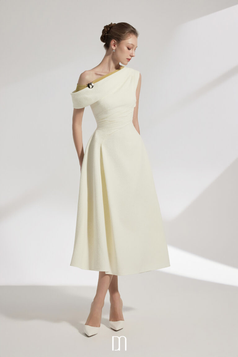 Elan Two-tone Off-shoulder A-line Midi Dress - Image 5