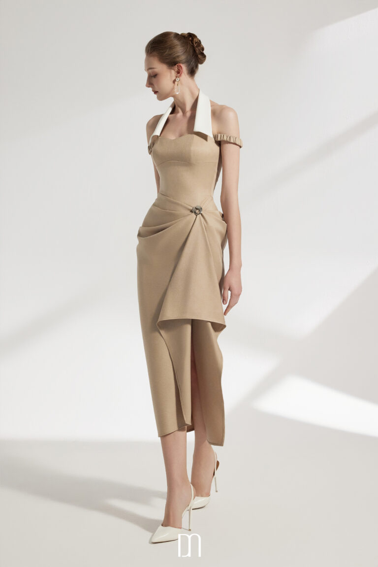 Elix Draped Midi Dress With Collared Neck - Image 4