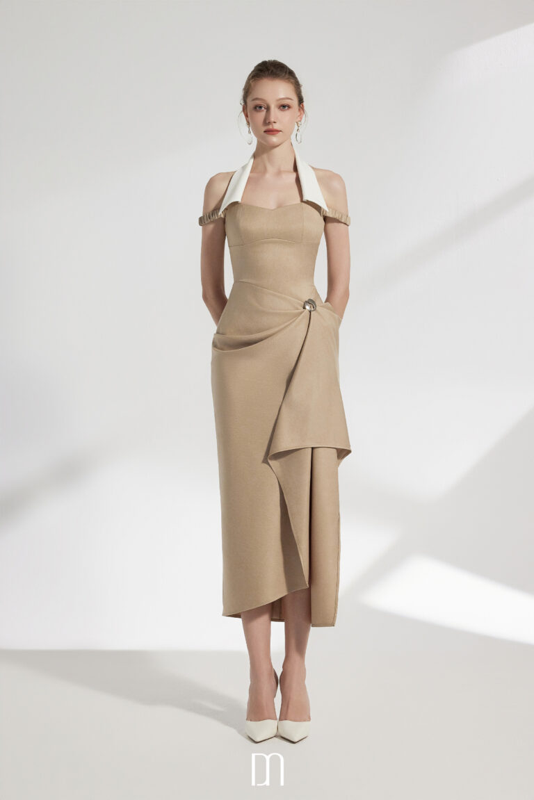 Elix Draped Midi Dress With Collared Neck - Image 5