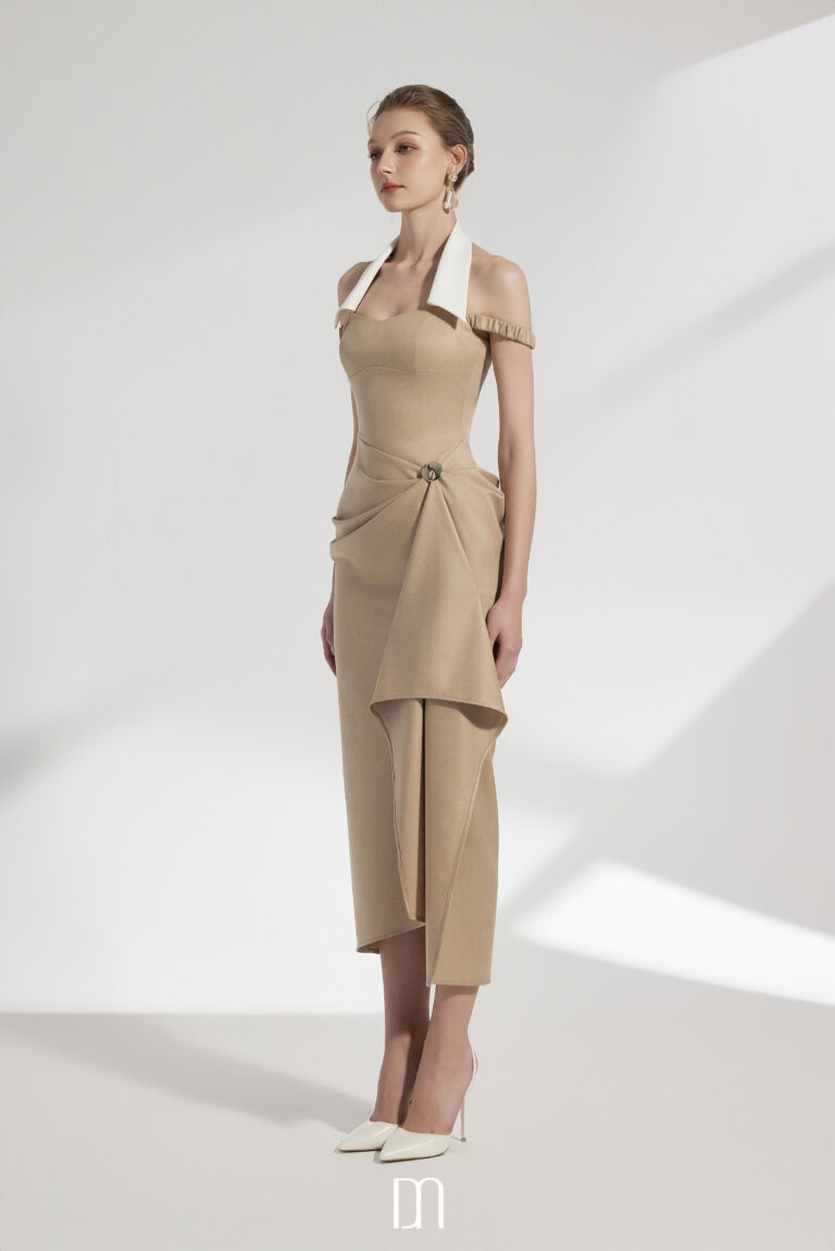 Elix Draped Midi Dress With Collared Neck - Image 6