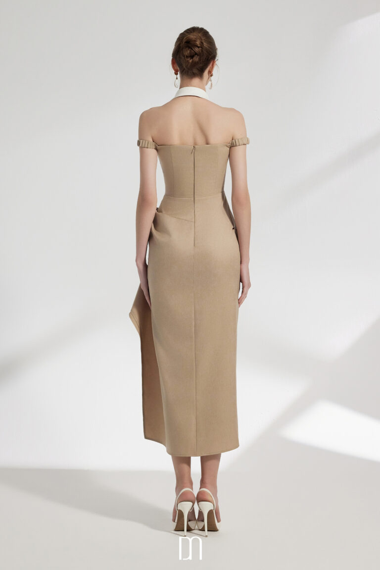 Elix Draped Midi Dress With Collared Neck - Image 7