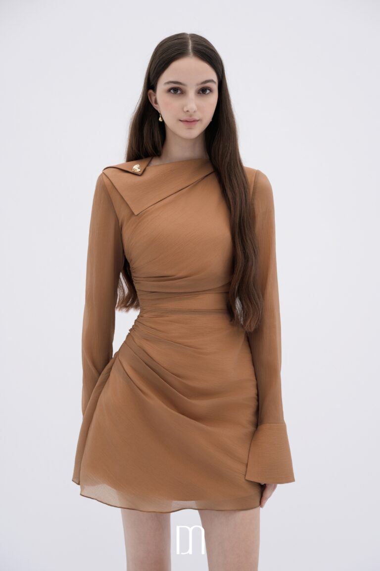 Roux asymmetric neckline mini dress with long sleeves - Image 2