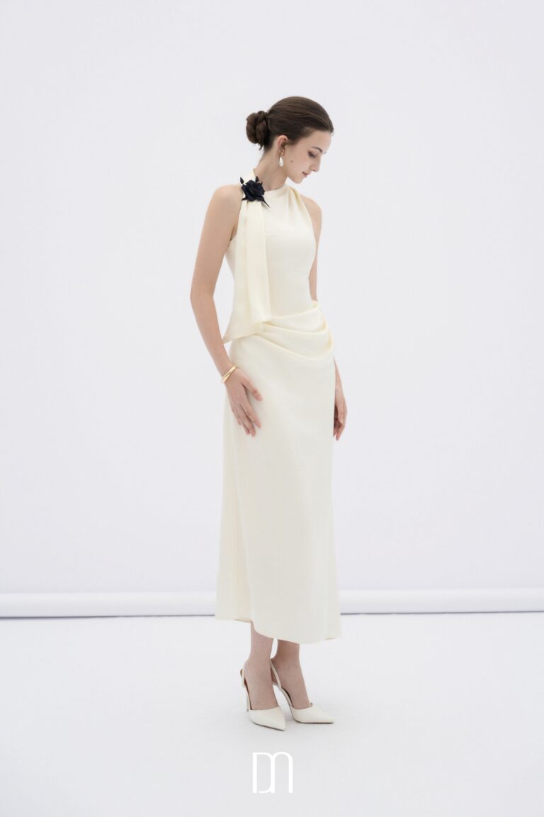 Brie draped silk halter midi dress - Image 3