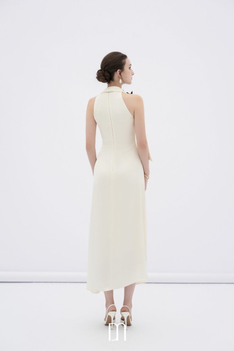 Brie draped silk halter midi dress - Image 4