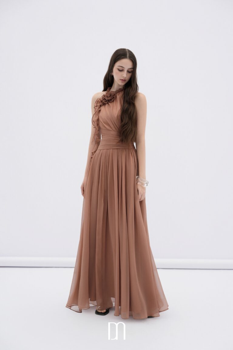 Mireille halter neck maxi dress with flower ruffles - Image 4