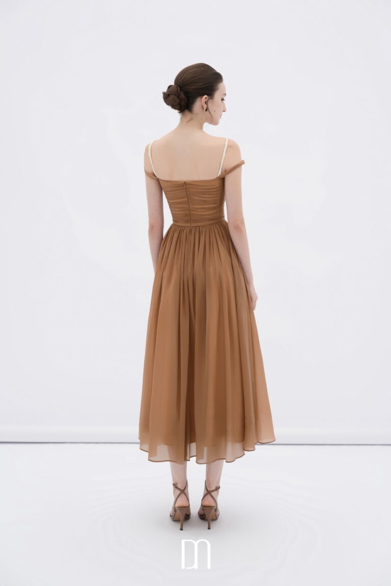 Cornish off-shoulder midi dress with ruched bodice - Image 5