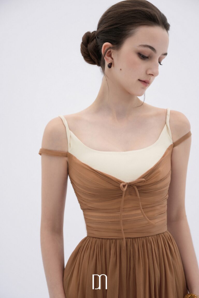 Cornish off-shoulder midi dress with ruched bodice - Image 2