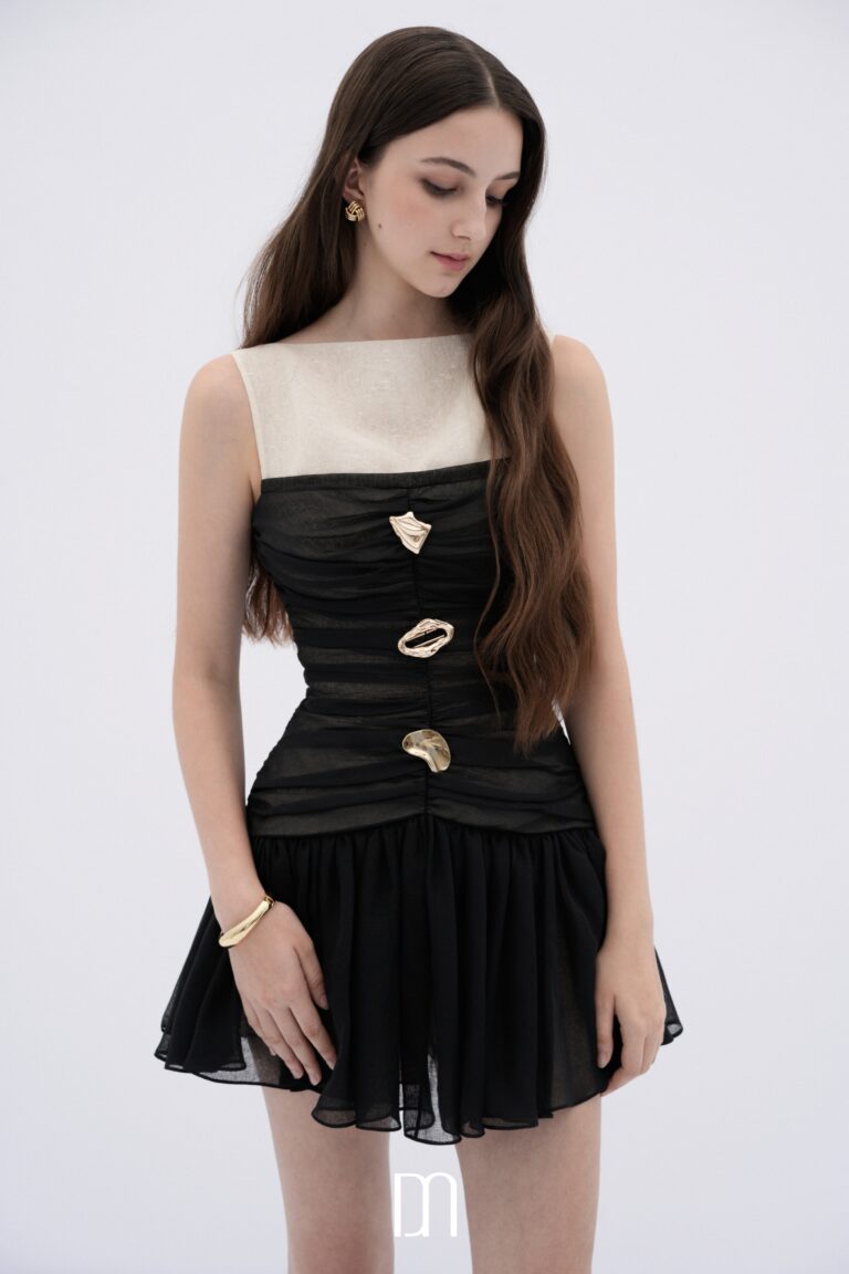 Faye ruched mini dress with sculptural buttons DN0760