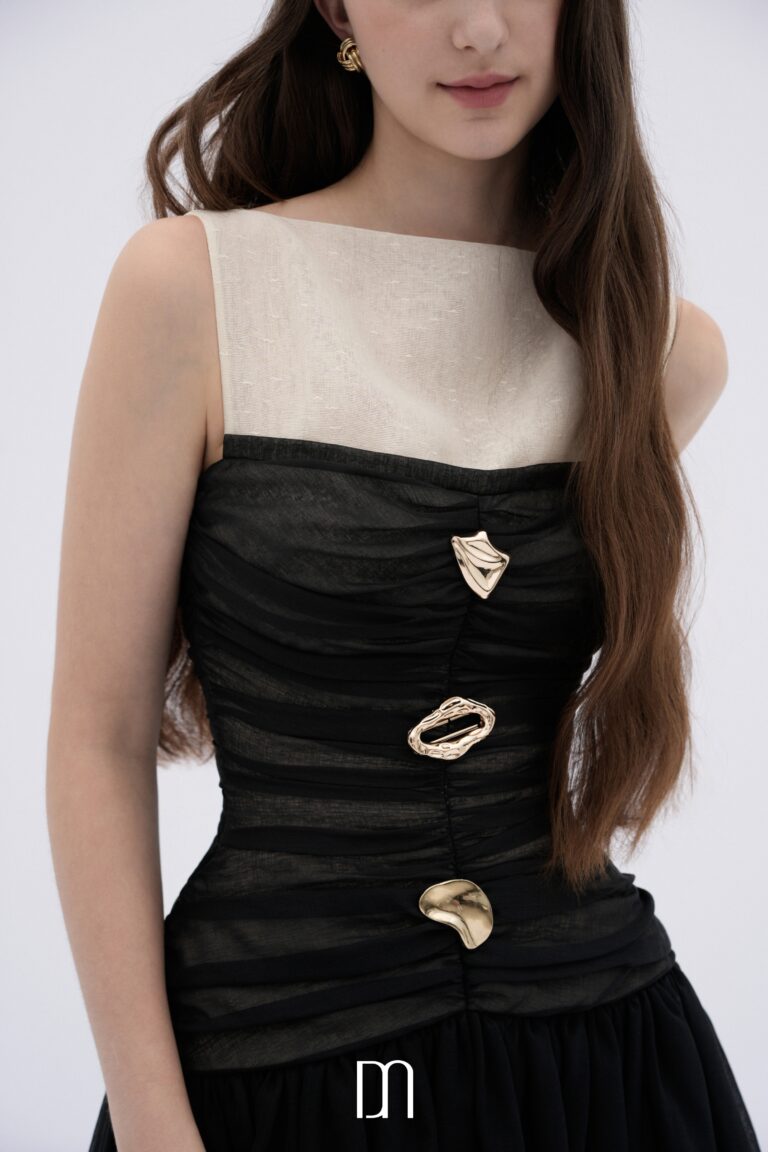 Faye ruched mini dress with sculptural buttons DN0760
