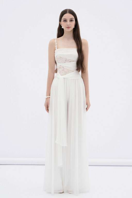 Ivy chiffon jumpsuit with floral shoulder straps DN0766