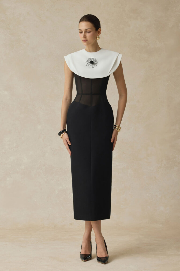 Lani Bodycon midi dress with white cape
