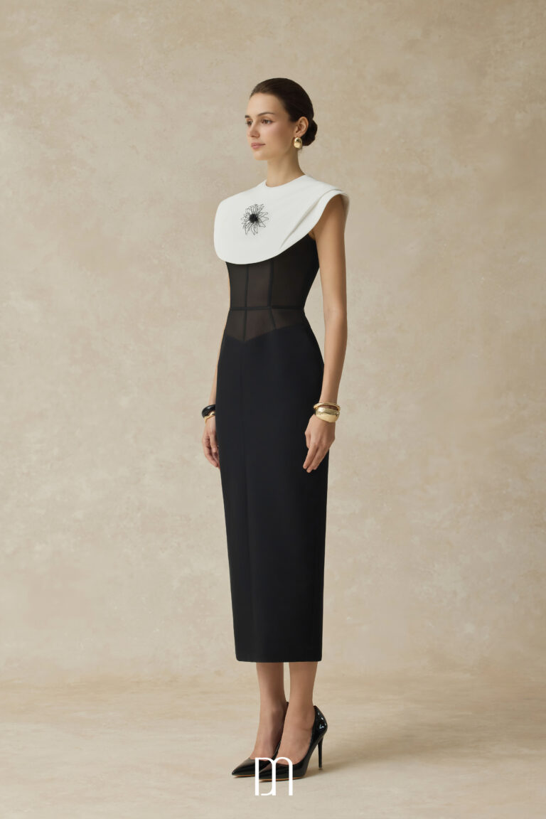 Lani Bodycon midi dress with white cape - Image 3