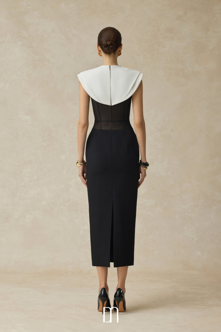 Lani Bodycon midi dress with white cape - Image 4