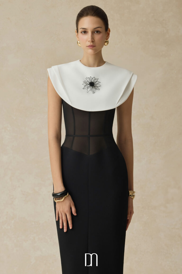 Lani Bodycon midi dress with white cape - Image 5