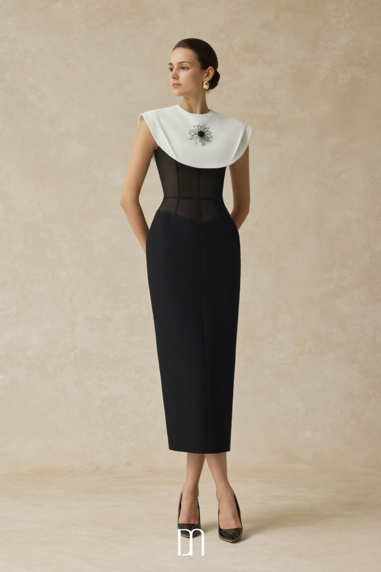 Lani Bodycon midi dress with white cape - Image 2