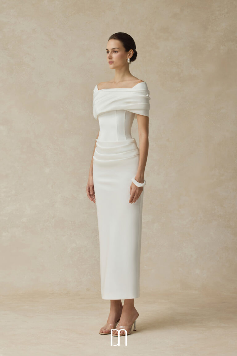 Solara Bodycon midi dress with shoulder-hip draping - Image 4