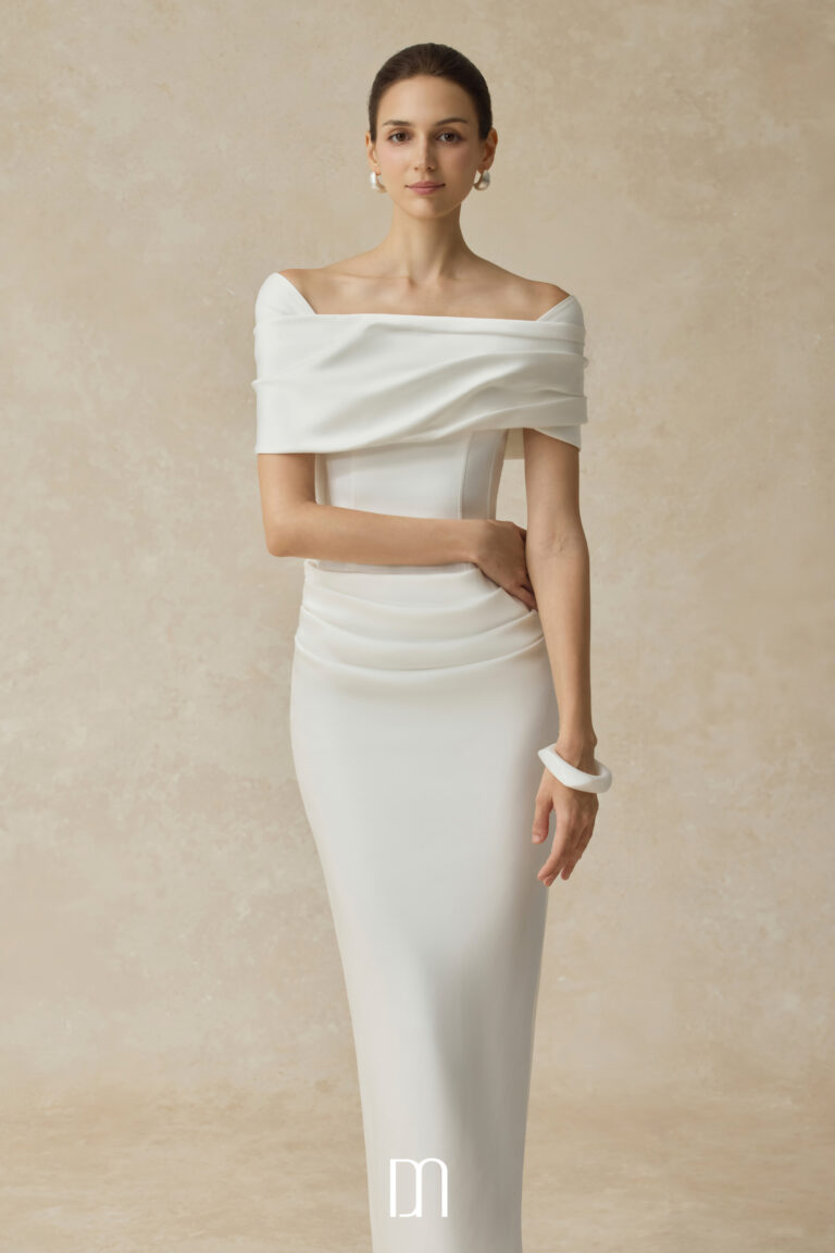 Solara Bodycon midi dress with shoulder-hip draping - Image 2