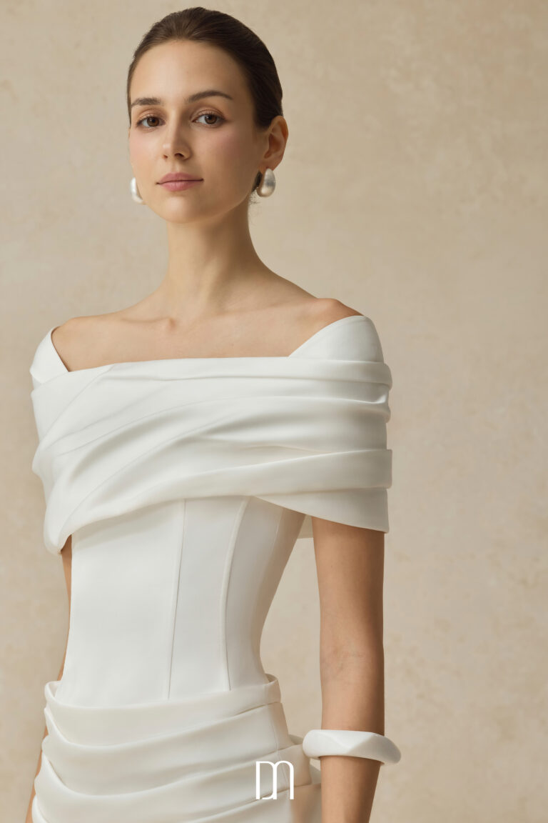 Solara Bodycon midi dress with shoulder-hip draping - Image 6