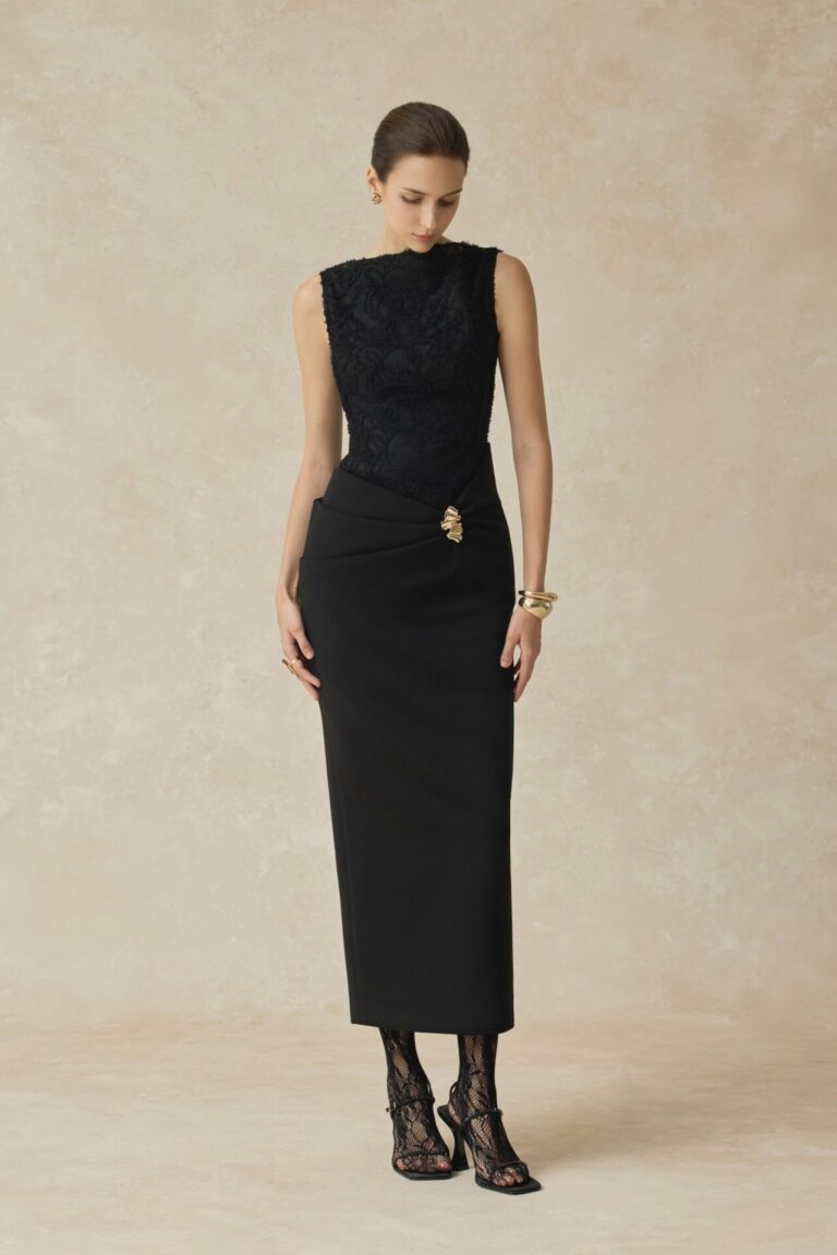 Serephira Draping Low Hip Midi Dress