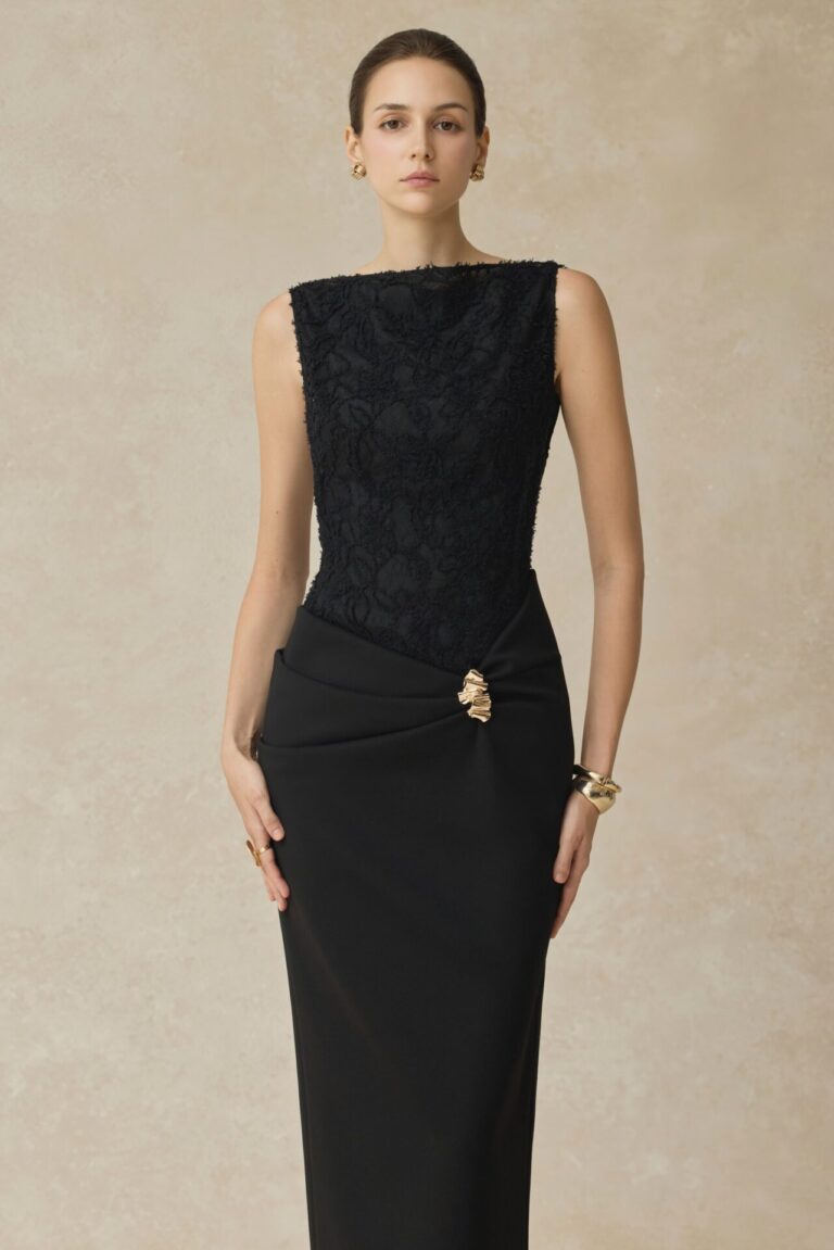 Serephira Draping Low Hip Midi Dress