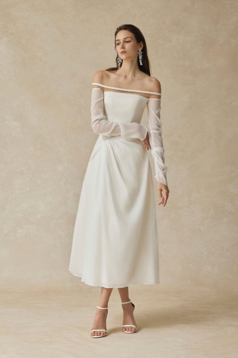 Velora Midi dress with off-shoulder and twisted hip detail