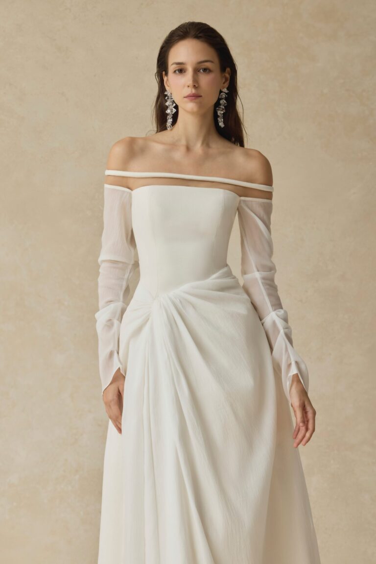 Velora Midi dress with off-shoulder and twisted hip detail