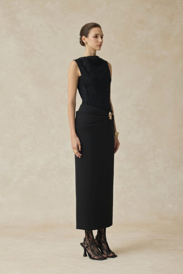 Serephira Draping Low Hip Midi Dress