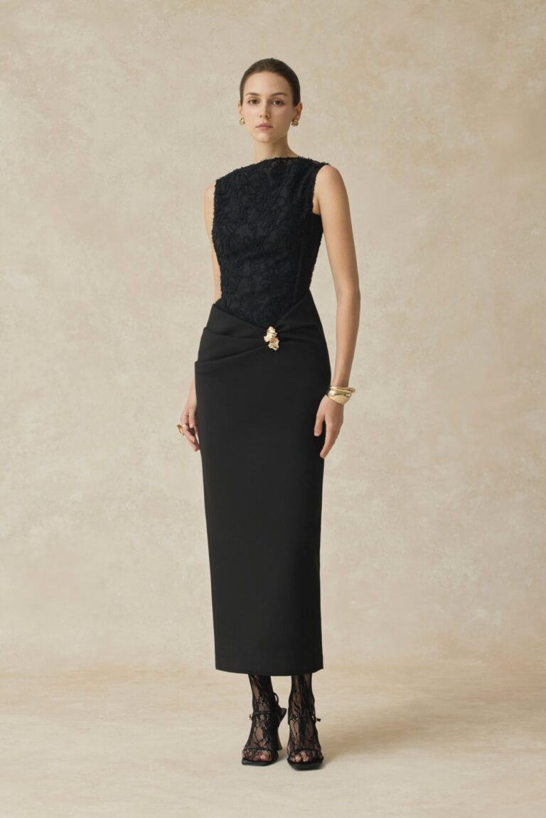 Serephira Draping Low Hip Midi Dress