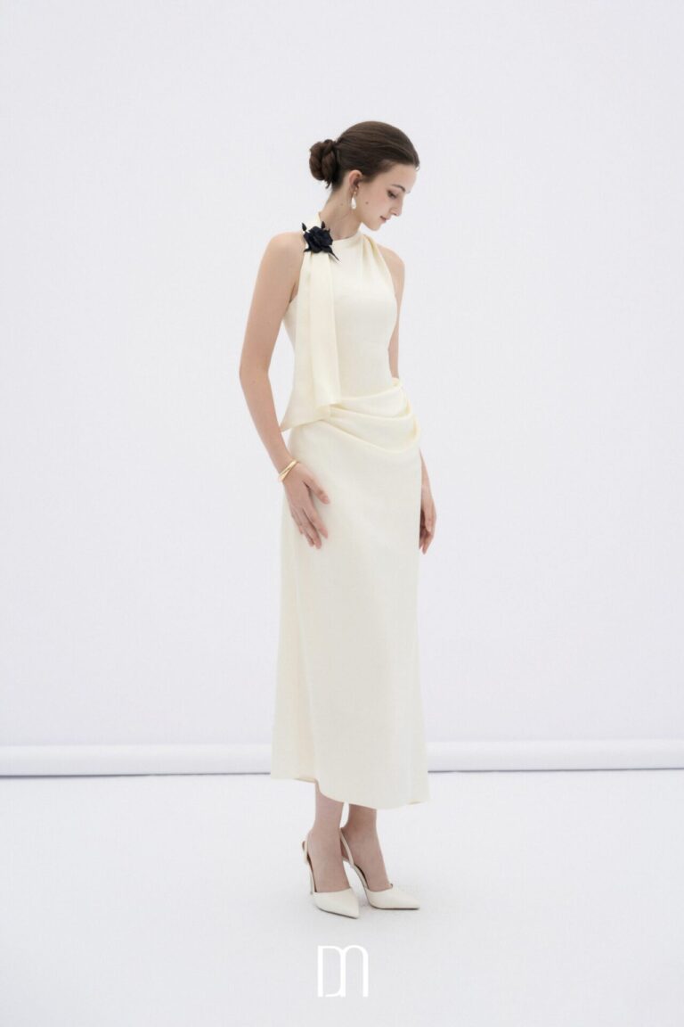 Brie draped silk halter midi dress