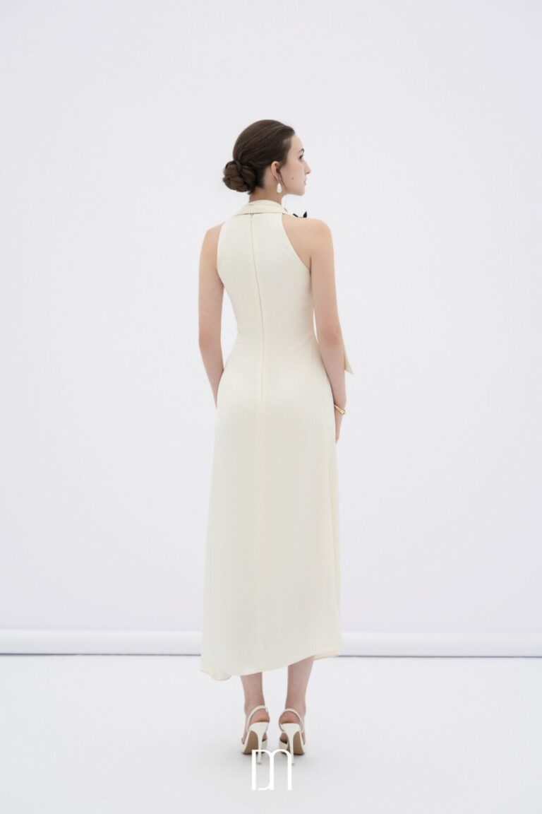 Brie draped silk halter midi dress