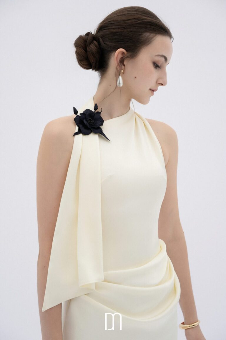 Brie draped silk halter midi dress