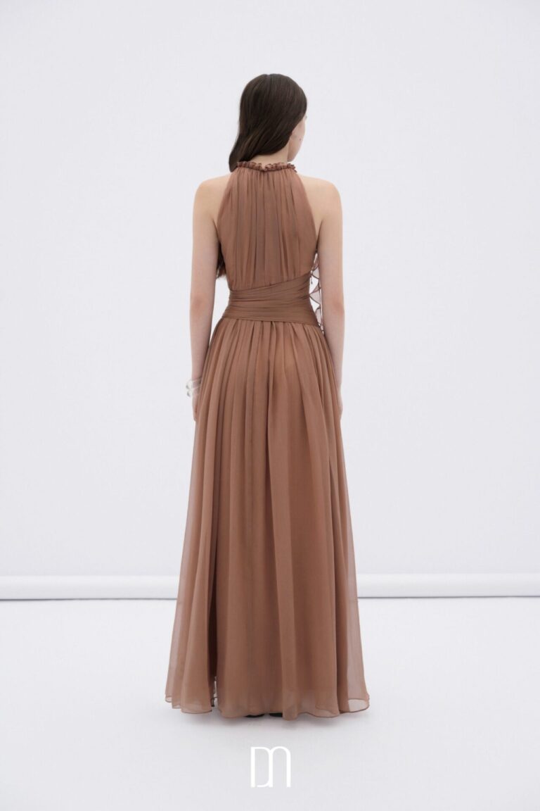 Mireille halter neck maxi dress with flower ruffles