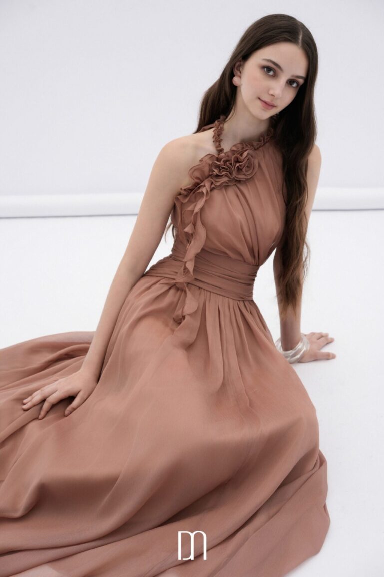 Mireille halter neck maxi dress with flower ruffles