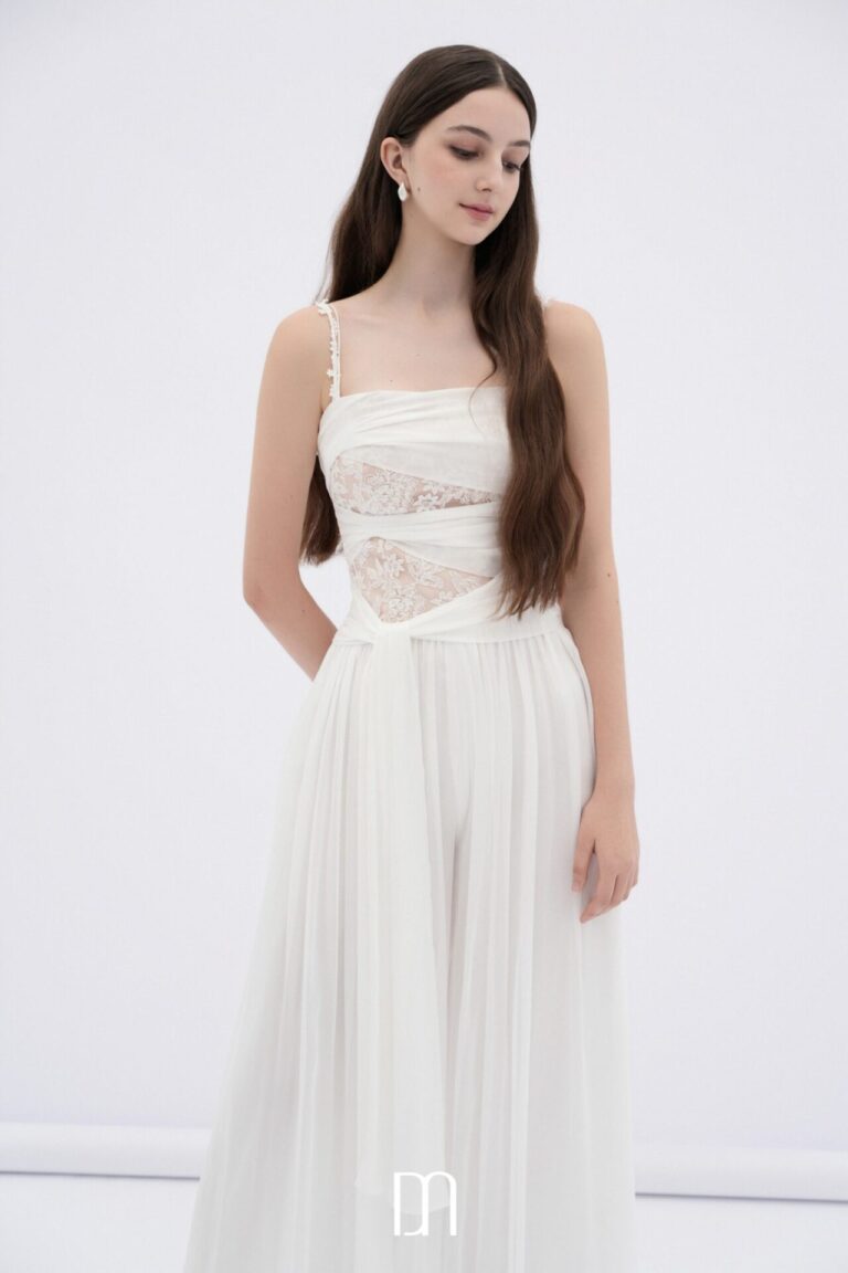 Ivy chiffon jumpsuit with floral shoulder straps