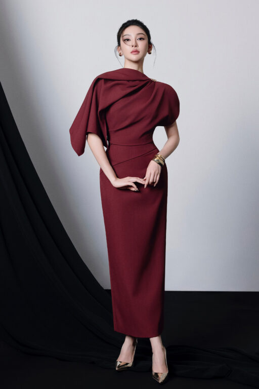 Agnes asymmetrical draping midi dress