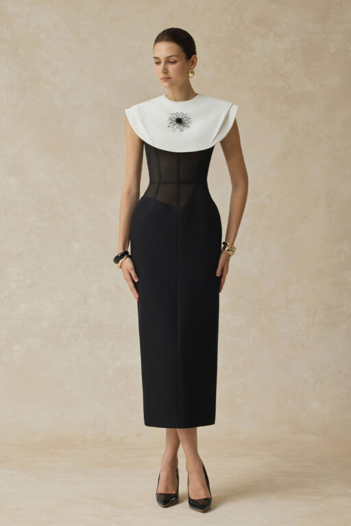 Lani Bodycon midi dress with white cape