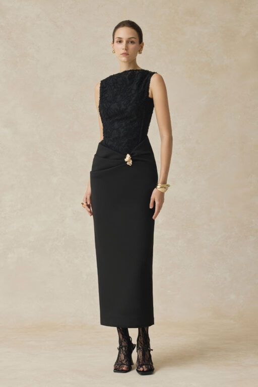 Serephira draping low hip midi dress