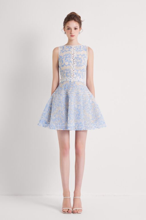 Laika Halter Neck Blue Lace Mini Dress