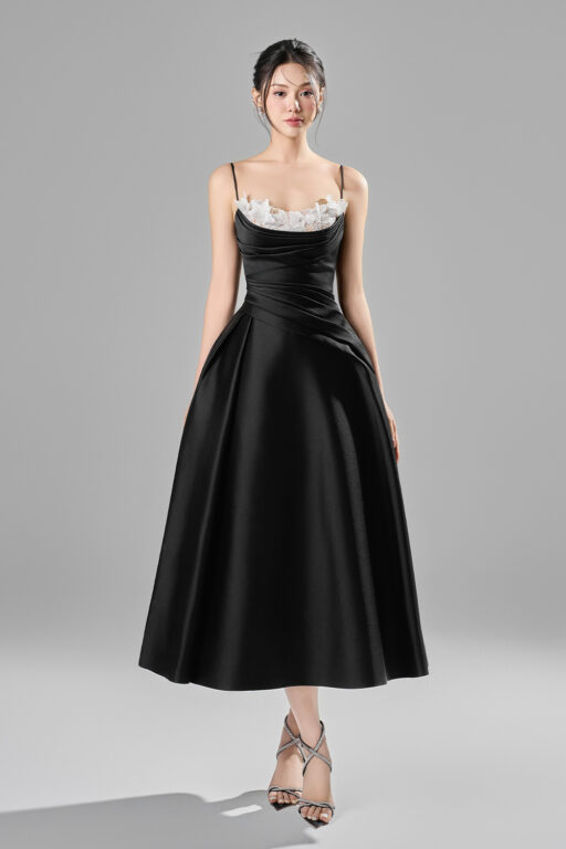 Alessa midi draping with 3D lace dress