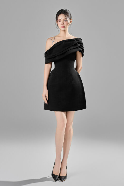 Elle off-shoulder mini dress with sparkling strings