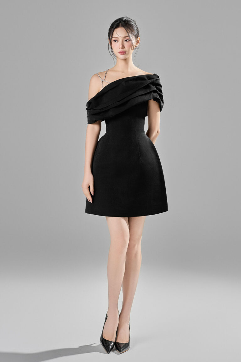 Elle off-shoulder mini dress with sparkling strings